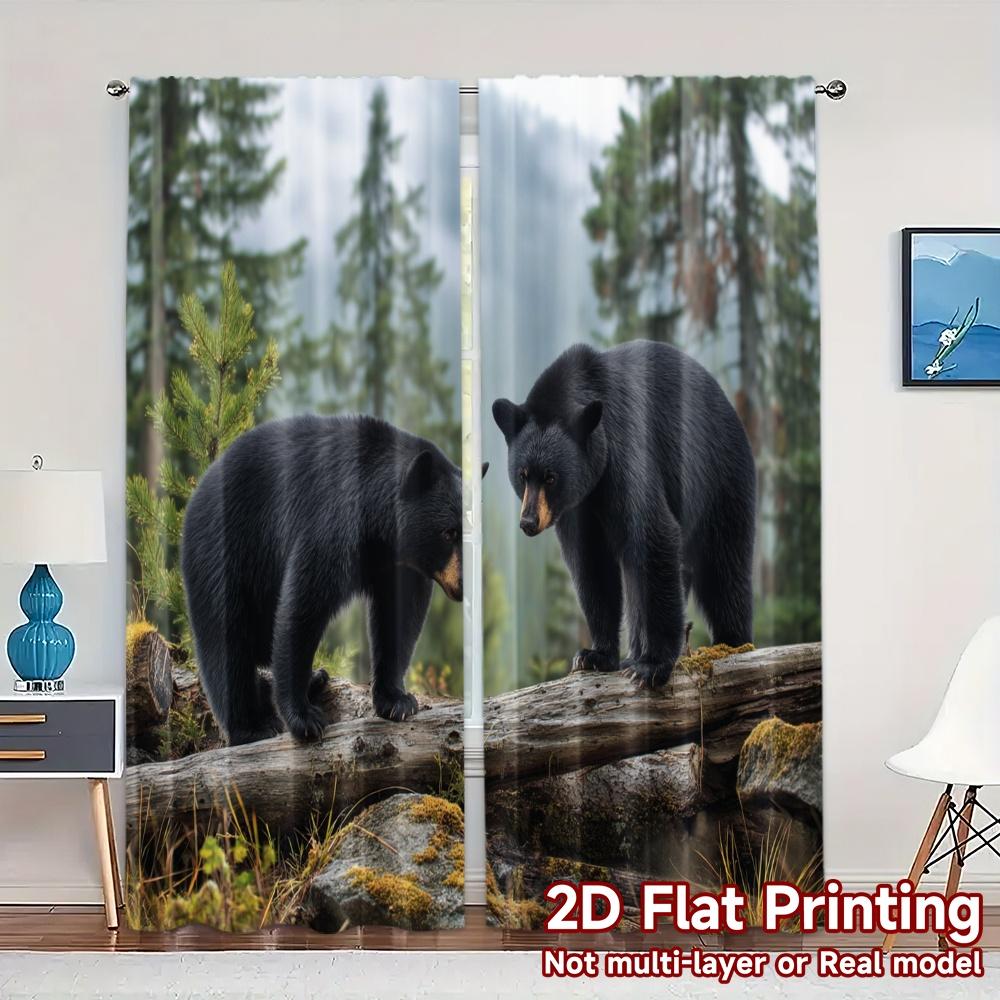 

Set Of 2 Flat Printing Curtains Without Rod Forest Bears Popular Curtain Polyester Outdoor Decorations Bedroom Perfect For Sleeping Area W100*H70(CM)-Rod Pocket&2PCS