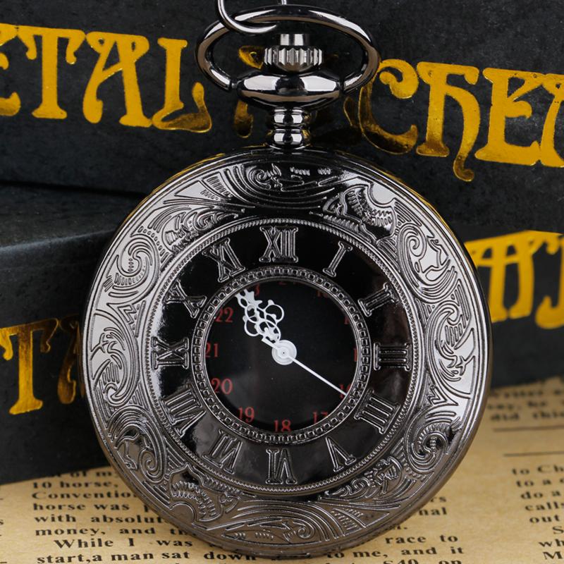 Gold Roman Numerals Quartz Pocket Watch Chain Men Women Hollow Case Vintage Pendant Necklace Best Gifts for Men Women