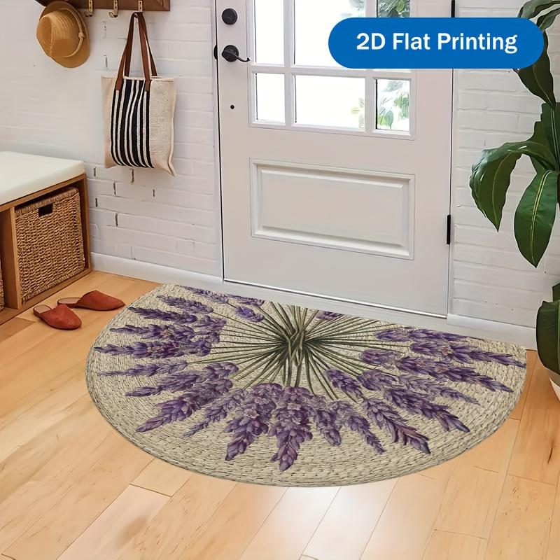 1Pcs Lavender Sprig Semi Circle Welcome Doormat Non-Slip for Outdoor Patio Porch Kitchen Bathroom Entryway Floor Mat