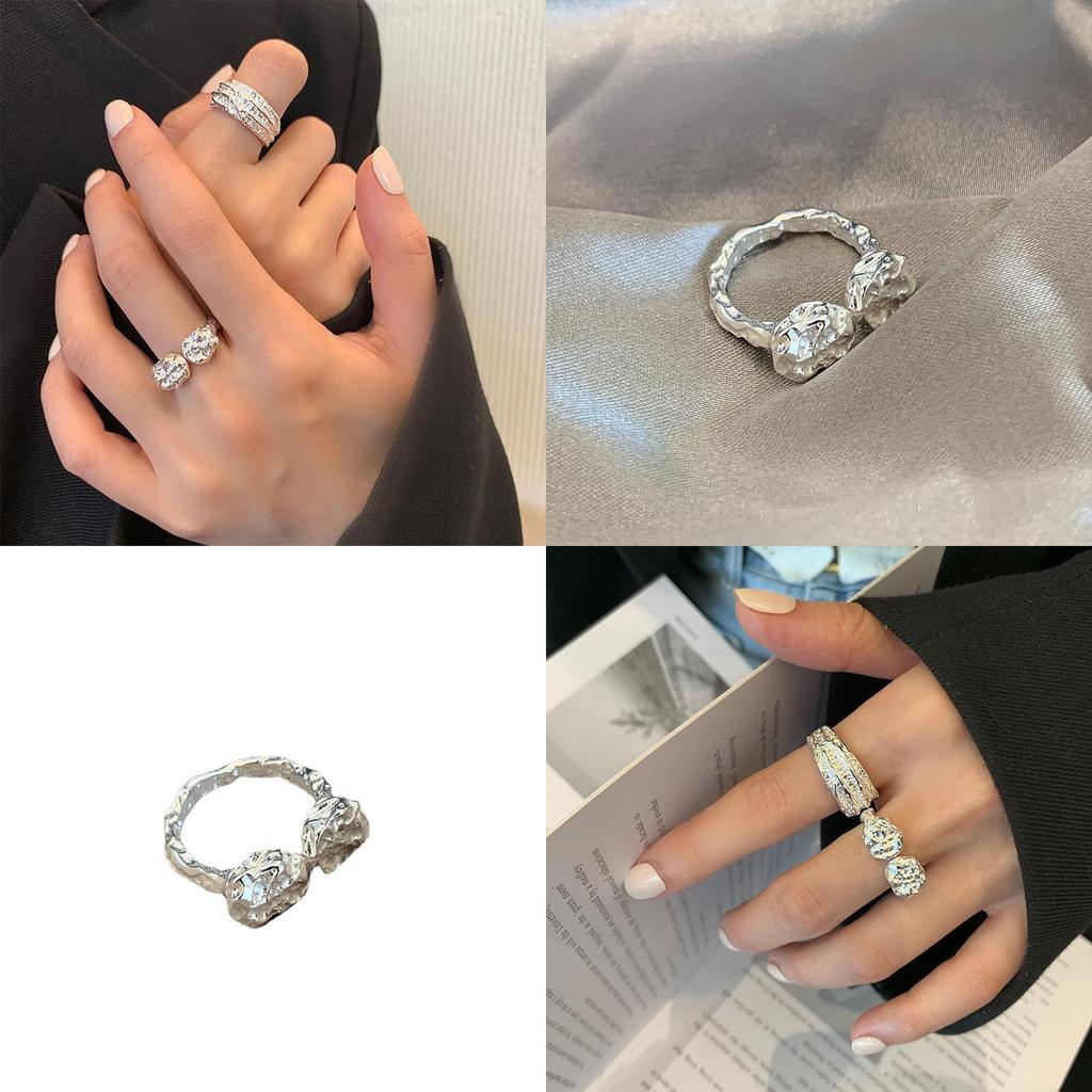 Stylish Korean Inspired Adjustable Open Ring With Unique Geometric Design In Pure 925 Silver