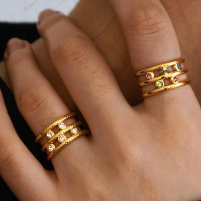 18K Gold Plated Open Women's Gemstone Ring - Non-fading, Stainless Steel, Versatile Jewelry