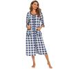 Autumn Winter Lady Zip Up Sleepdres Loose Nightgowns Spa Bathrobe Crewneck Soft Striped Sleepshirt Loungewear Sleepwear with Pockets
