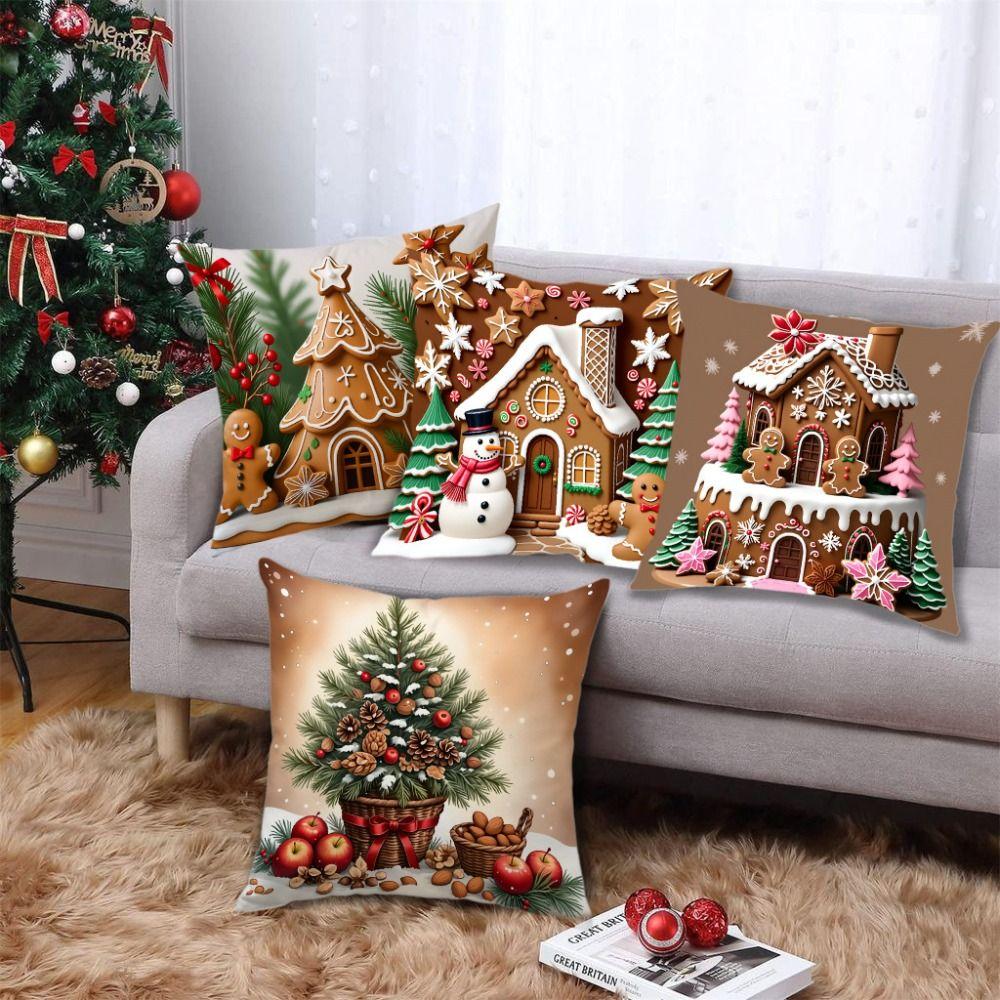 Short Plush Christmas Day Pillowcase Gingerbread Man Throw Pillow Cover Sofa Decoration