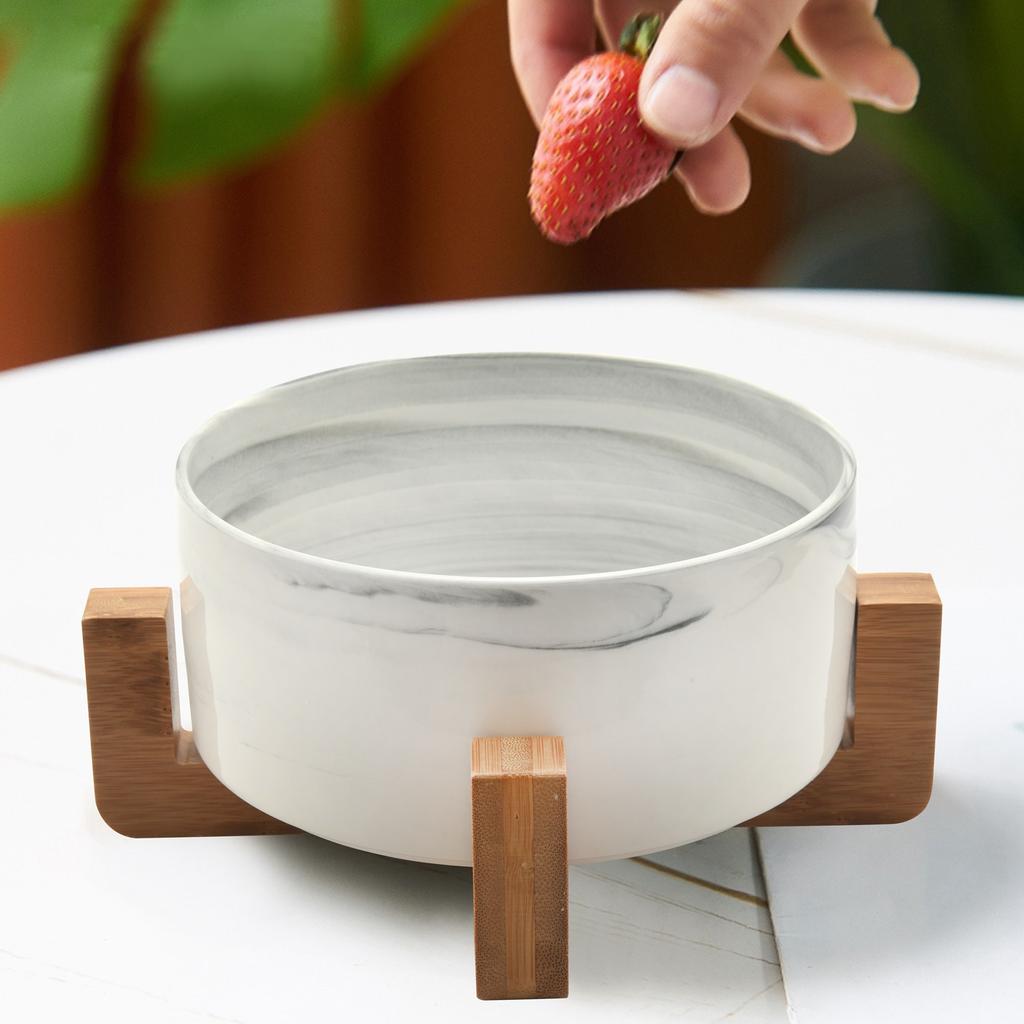 Cheap Marble Style Ceramic Cat Dog Bowl Dish with Wood Stand No Spill ...
