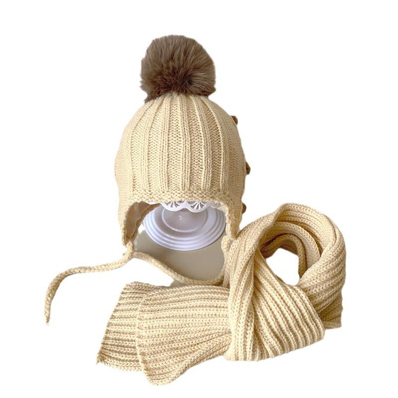 Children's Hat and Scarf Two-piece Korean Style Baby Suit Warm Autumn and Winter Baby Knitted Hat for Boys and Girls In Winter