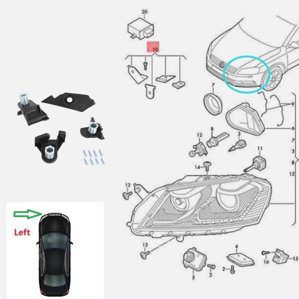 Front Headlight Repair Kit For VW Passat B7 2011 2012 2013 2014 European Version Car Accessories Screw 3AA998225 3AA998226