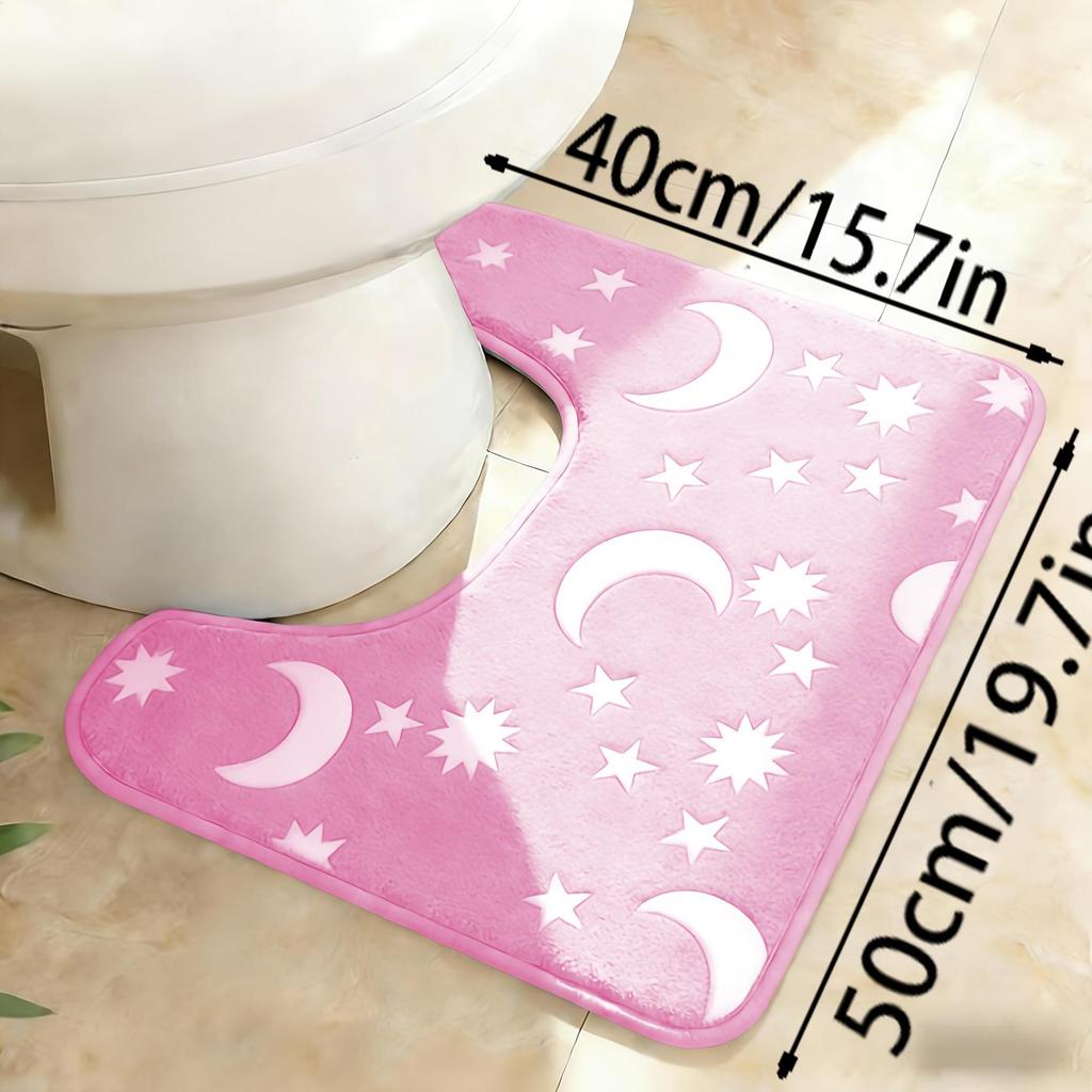 Parlayan Yıldız Ay Banyo Paspası Seti, Karanlıkta Parlayan Kaymaz Su Emici Banyo Halısı 2'li Paket, Ev Dekorasyonu İçin Yumuşak Tuvalet Zemini Paspasları