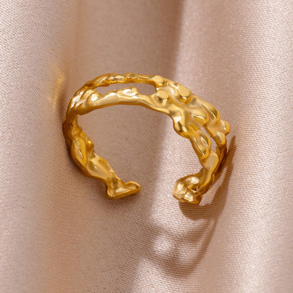 Stainless Steel Chunky Wide Rings For Women Vintage Gold Color Geometric Open Finger Ring Fashion Minimalist Jewelry Gift Femme
