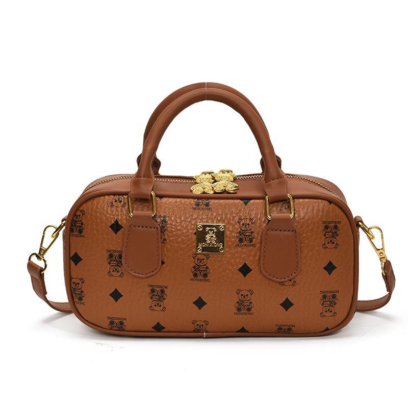 

High-end contrasting color bear bag women s new fashion niche versatile messenger bag portable pillow bag коричневий