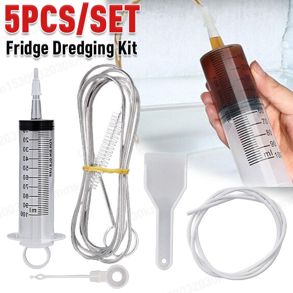Fridge Emptying Dredger and Cleaning Set Liquid Pump Brush Stick Dredge Tool Fridge Drain Hole Cleaner Tool Kit for Refrigerator