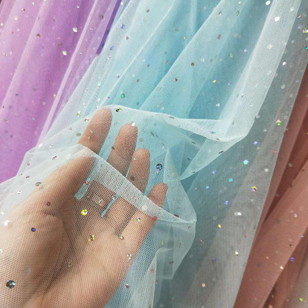 145x100cm Glitter Tulle Fabric Gold Sequin Mesh Sparkly Net for DIY Sewing Women Wedding Dress Christmas Decor Costume Materials