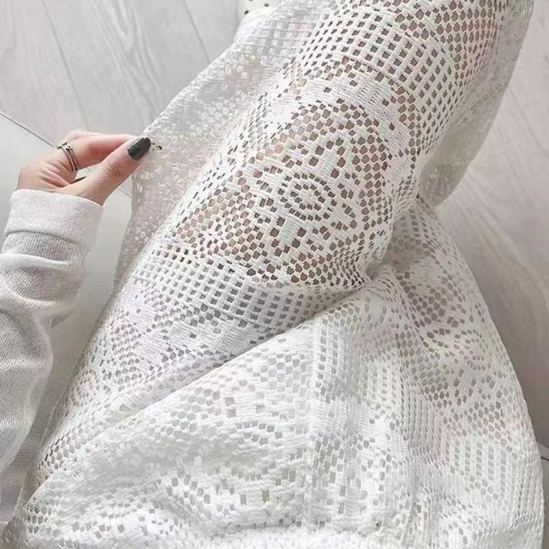 Spitzenbesatz Hohl Weiß Hohe Taille Drapierung Slim Koreanisch Boden Weites Bein Lässige Hose für Sommer