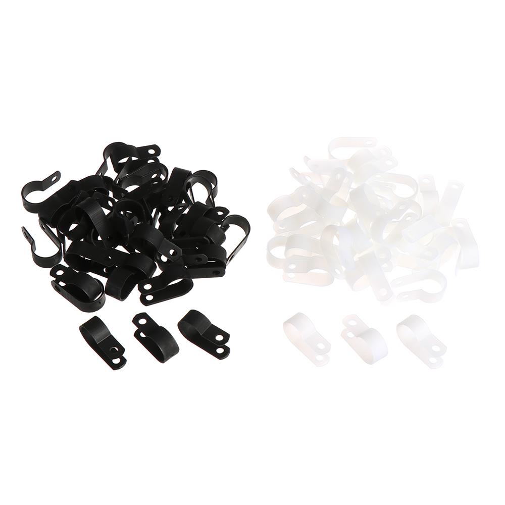 100PCS R-Type Nylon Cable Clamp Plastic P Clips Black Nylon Fasteners Cable Mounting Fix Hardware Electrical Fittings
