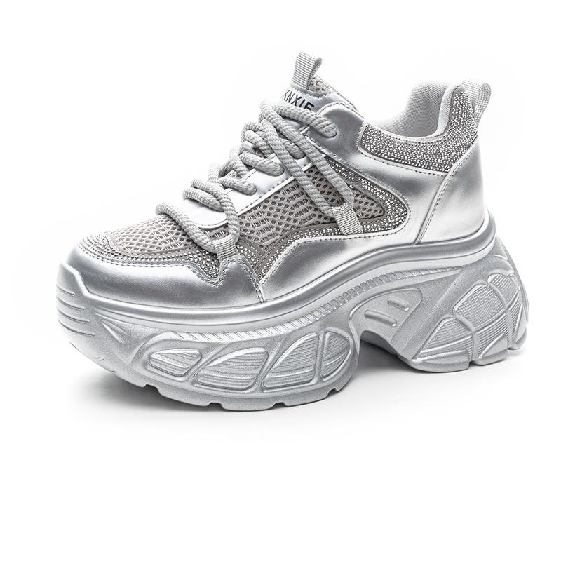 Spring and summer new lightweight breathable soft-soled dad shoes women's outdoor running shoes cool rhinestone sports and leisure shoes