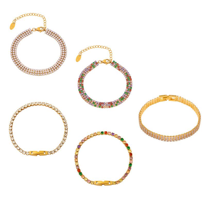 Pulseira da Moda Zircônia Colorida Feminina Aço Inoxidável Corrente de Extensão Pulseira Feminina Verão Zircônia à Prova d'Água