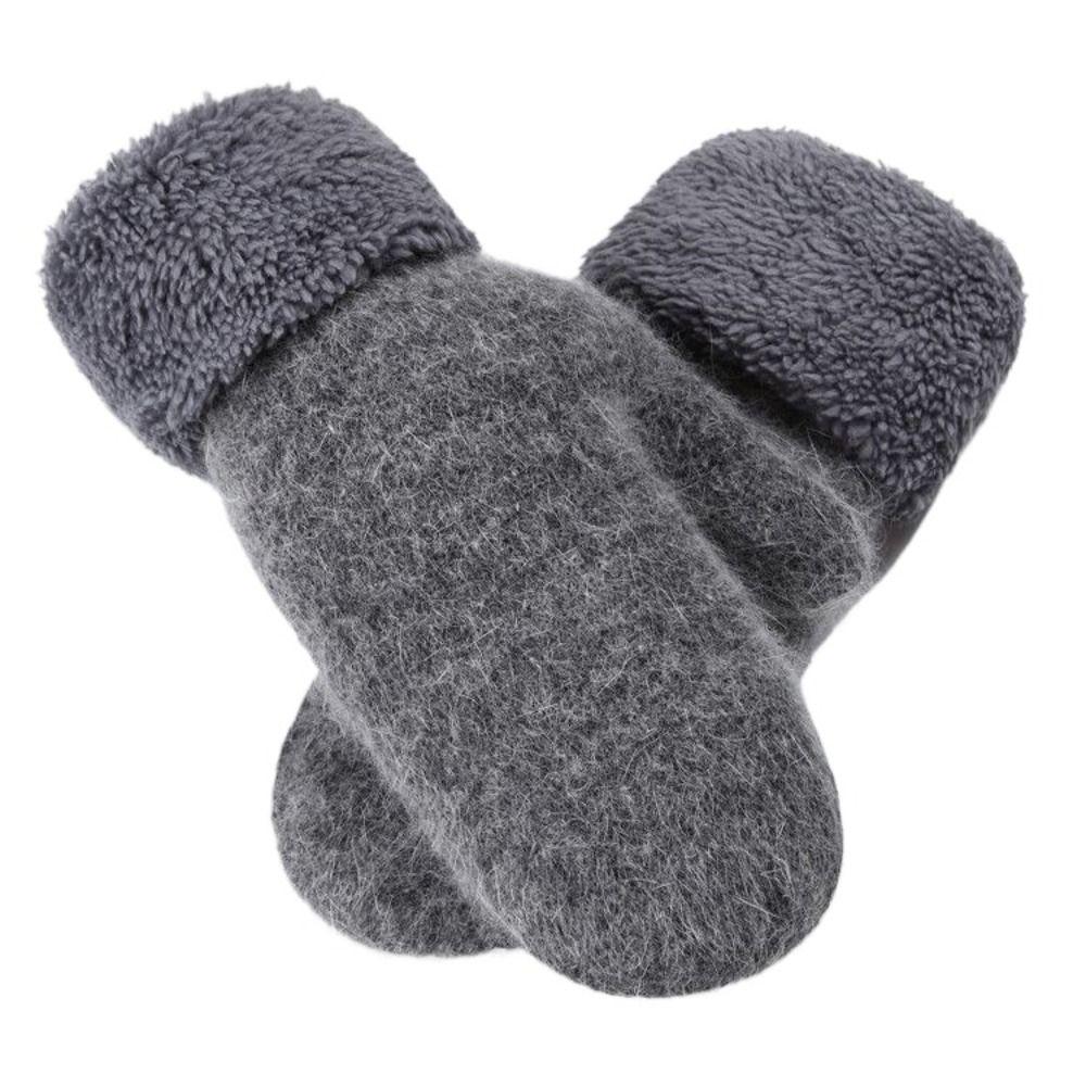 Cashmere-Like All Fingers Mittens Solid Color Fur Knitted Gloves Winter Gloves  Women Girl