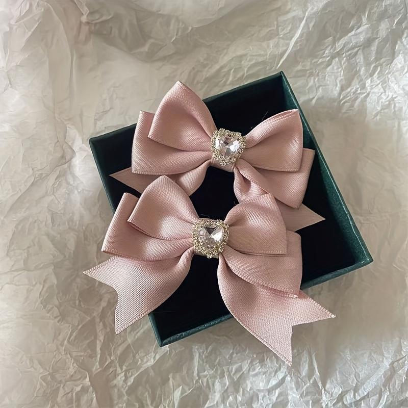 Sweet Heart Rhinestone Bow Hair Clips with Princess Style, Elegant for Daily Wear and Campus Headwear, Valentine'S Day Gift, Valentine'S Day, | Elegan