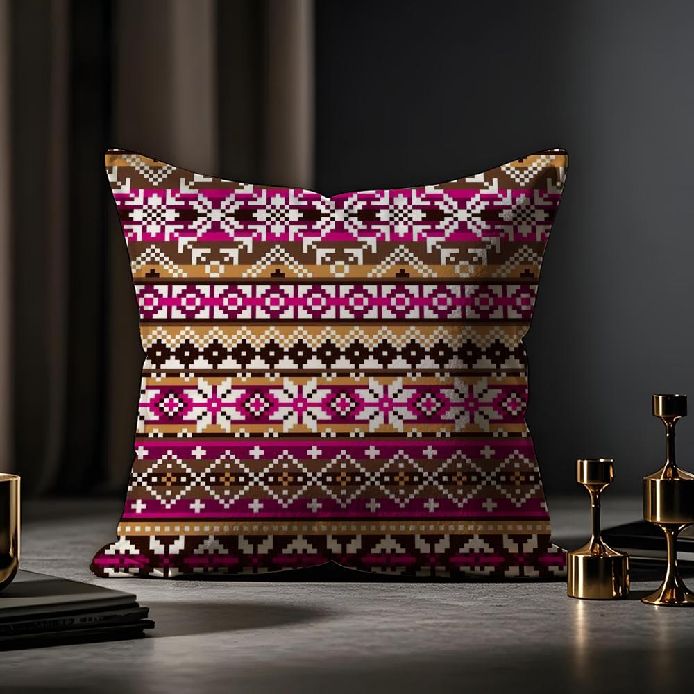 Modern And Stylish Fair Isle Cushion Cover Anti-dustmite Pillowcase Invisible Zipper Silky Short Plush Sofa Cushion Cover
