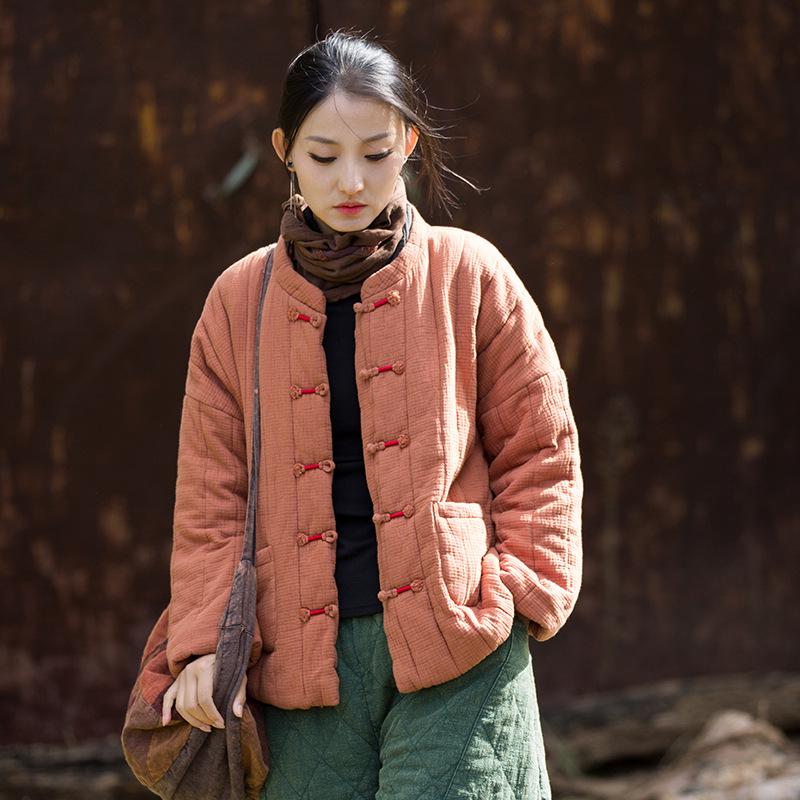 

Women s Winter Quilted Vertical Stripe Cotton Jacket - Soft & Warm with Stand Collar & Frog Button Closure One Size