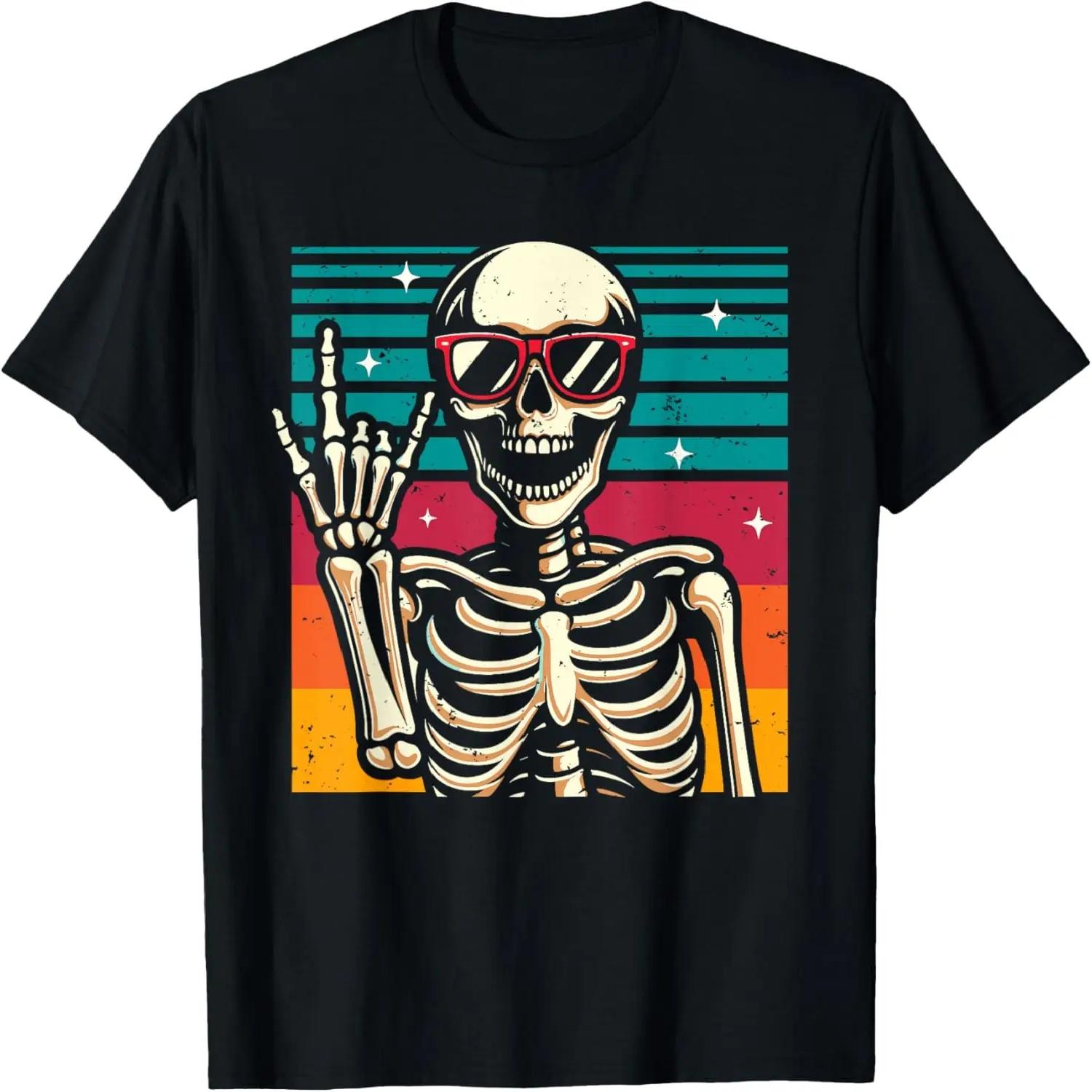 Retro Skeleton Halloween Rock Hand Sign Rock N Roll 90s T-Shirt XXXXL