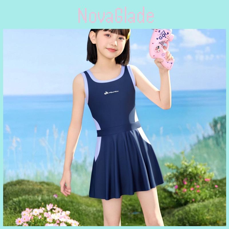 Childrens Swimsuit Girl Onepiece Sunscreen Dress With Detachable Bra For Water Sports