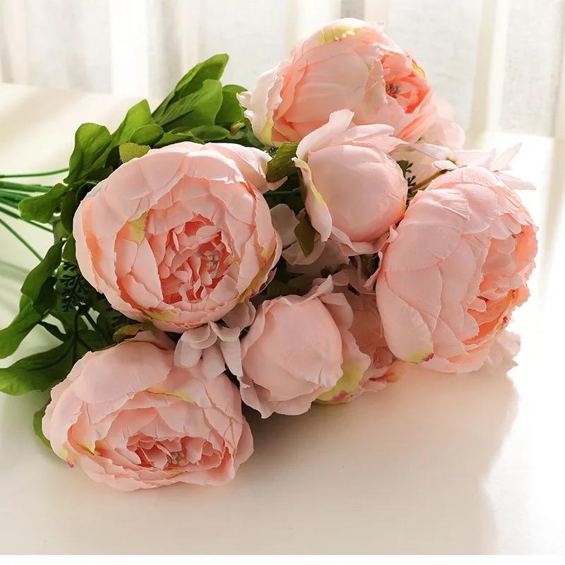 Vintage Artificial Peony Silk Flowers Bouquet for Home Wedding Decoration