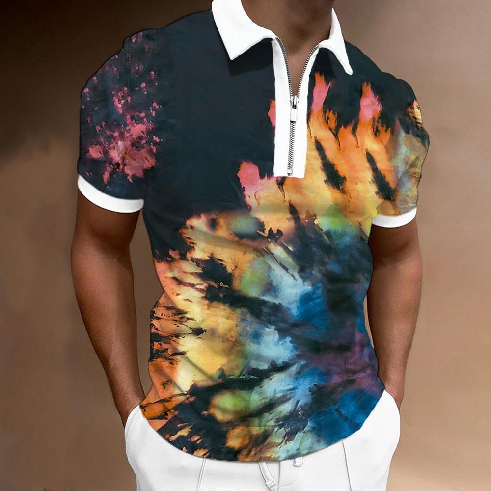 Independent Station Hot Sale Men'S Polo Shirt 3D Digital Printing Casual Trend Zipper Short Sleeve Shirt