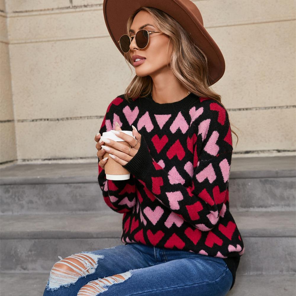 Love Lover Crew Neck Pullover Small Peach Heart Sweater Women