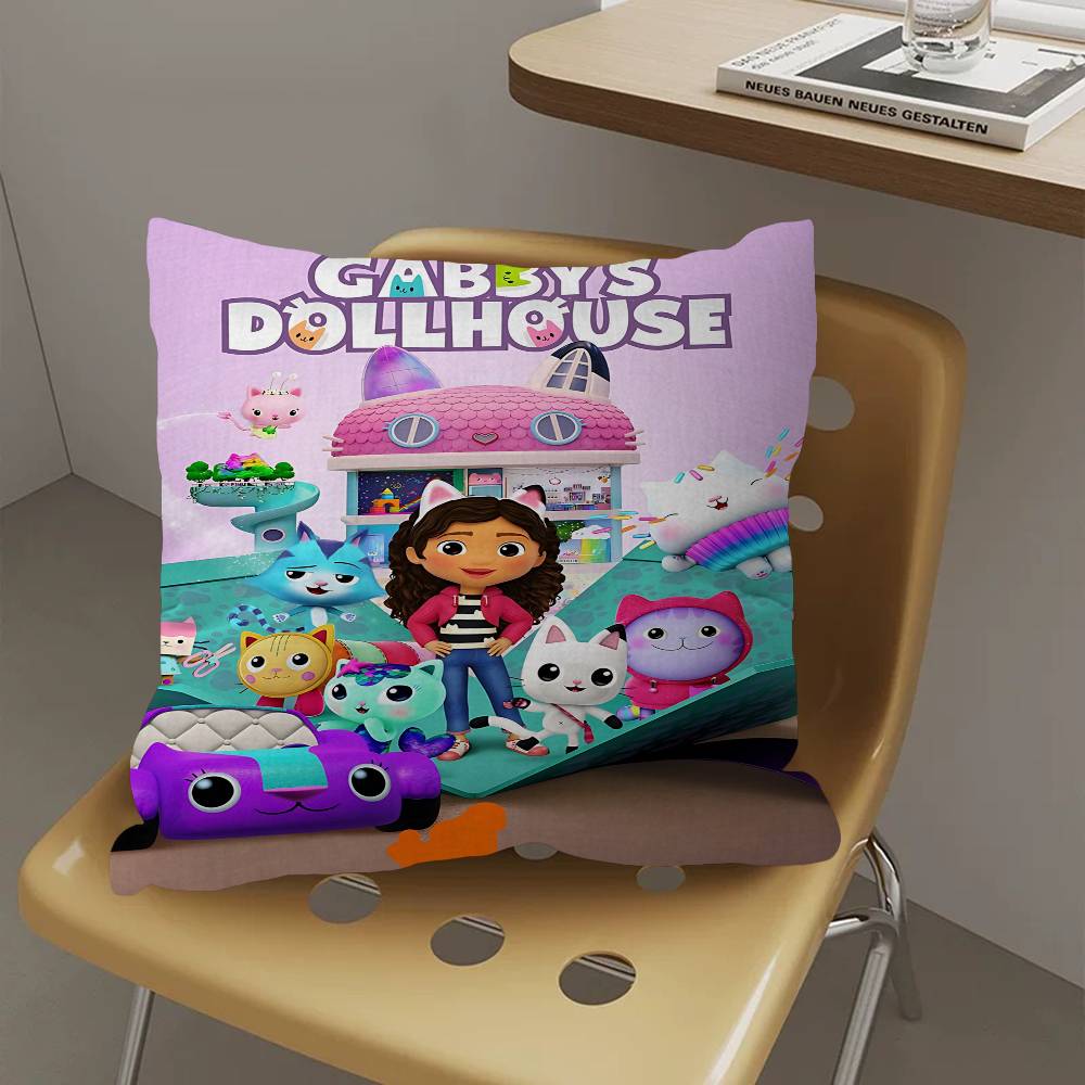 K-Kids G-Gabbys D-Dollhouse Pillow Covers Cartoon Sofa Decorative Home Double-sided Printing Short Plush Cute Cushion Cover