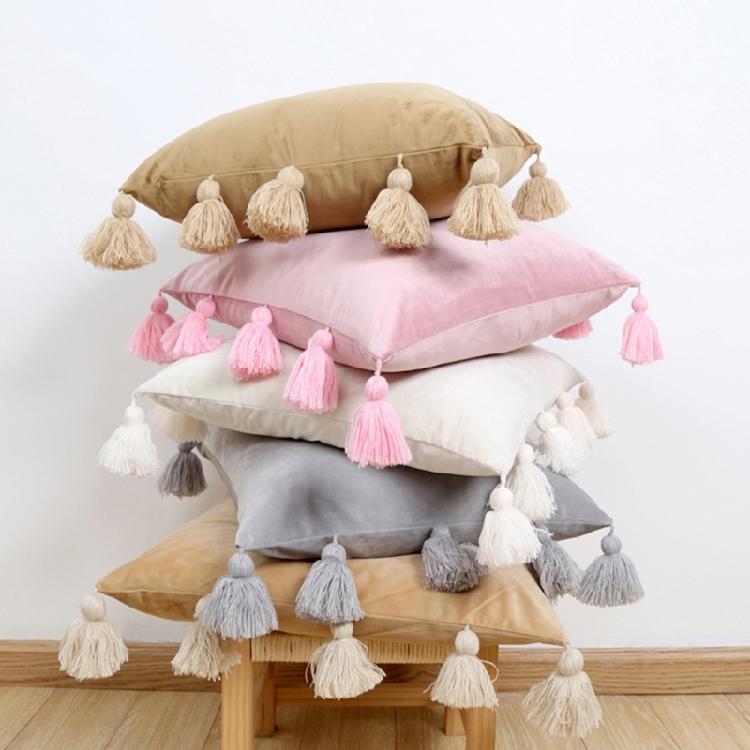 Bohemian Elegance Velvets Cushions Cover with Soft Tassels for Sofa and Bedroom Enhancement