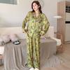 1011 New Fairy Wind Ice Silk Pajamas Women's Printing High-end Long-sleeved Trousers Casual Loungewear Can Be Worn Outside