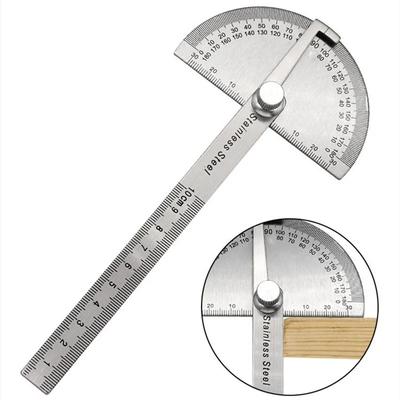Vinkelmätare i rostfritt stål med metallsökare 180 graders goniometer för träbearbetningsmätverktyg