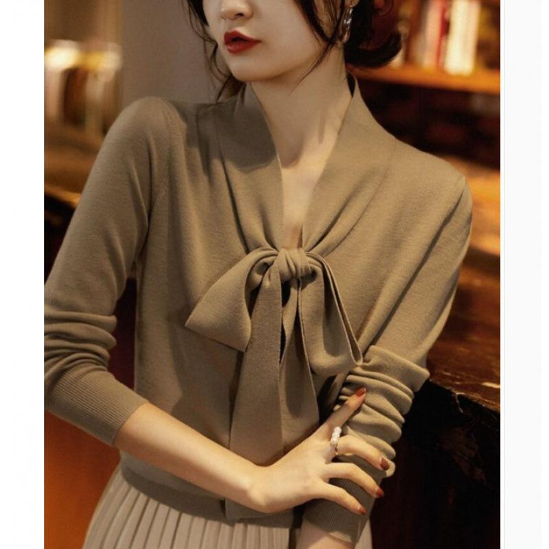 

Women s new spring and autumn streamer shirt women s loose knitted sweater women s cardigan temperament sweater jacket One size верблюд