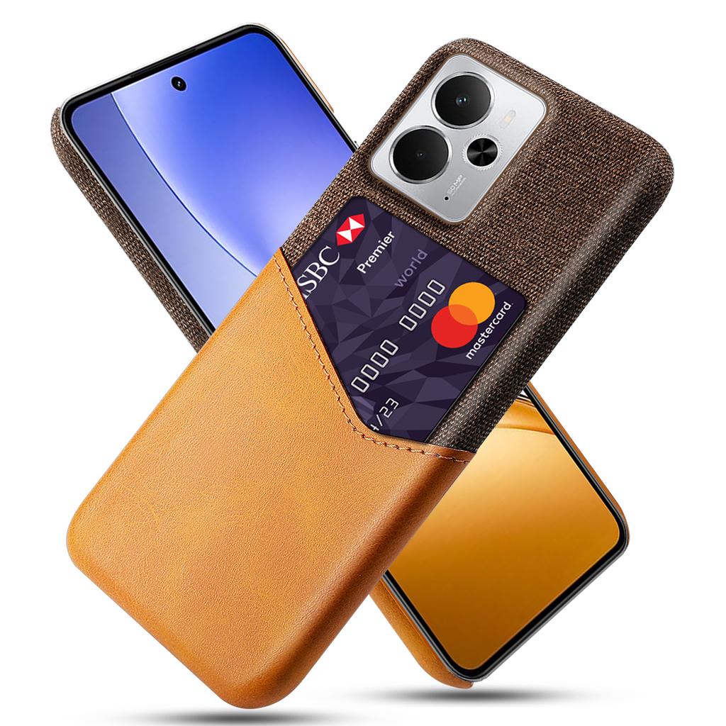 For Realme 14 5G Case PU Leather Cloth Texture Hard PC Phone Cover with Card Holder