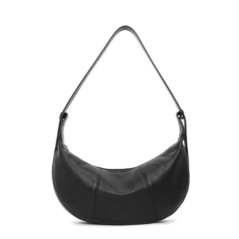 Stylish Top Layer Cowhide Shoulder Dumpling Bag Elegant Adjustable Shoulder Strap Crossbody Bag Waterproof Zipper Versatile Bag