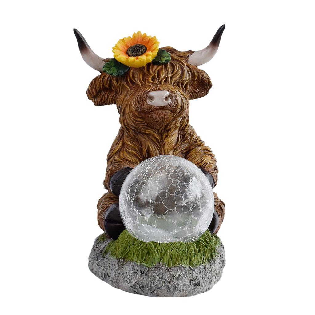 Cow Holding Ball Solar Outdoor Light Statue