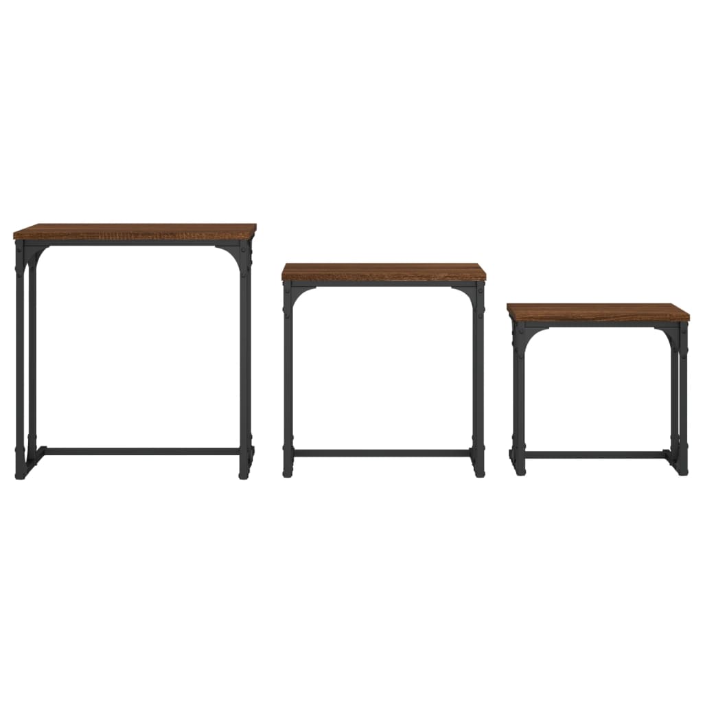 Set of 3 Nesting Tables Brown Oak Finish Engineered Wood