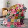 Bright Patchwork Flannel Blanket - Soft and Cozy Throw with Floral and Geometric Patterns for Bed, Sofa, Office, Camping - Mid-c