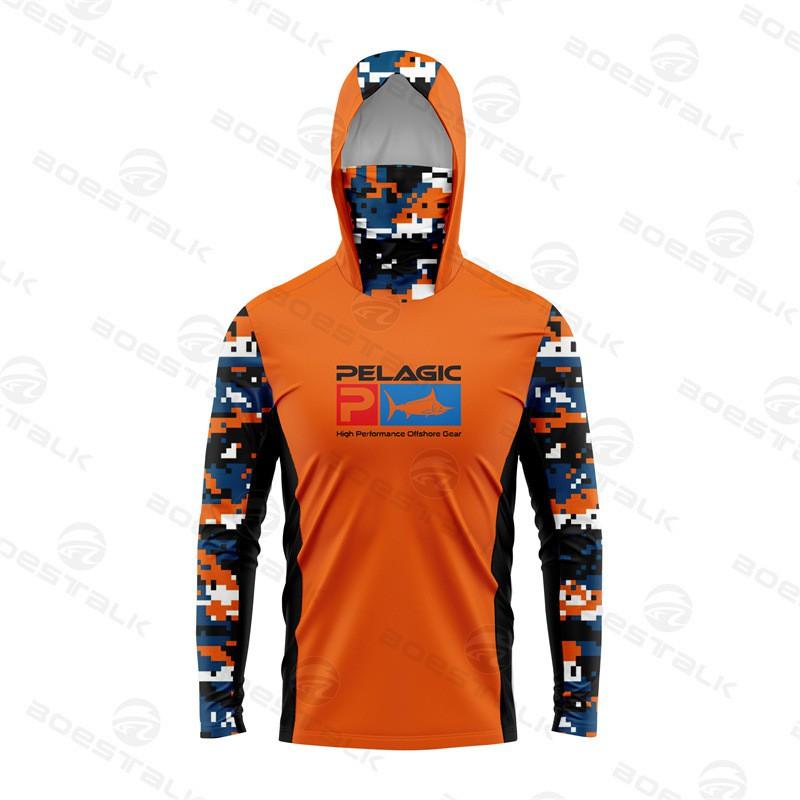 Mens Lightweight UV Protection Fishing Hoodie With Neck Gaiter Outdoor Angling Quick-Dry Breathable Long Sleeve Top