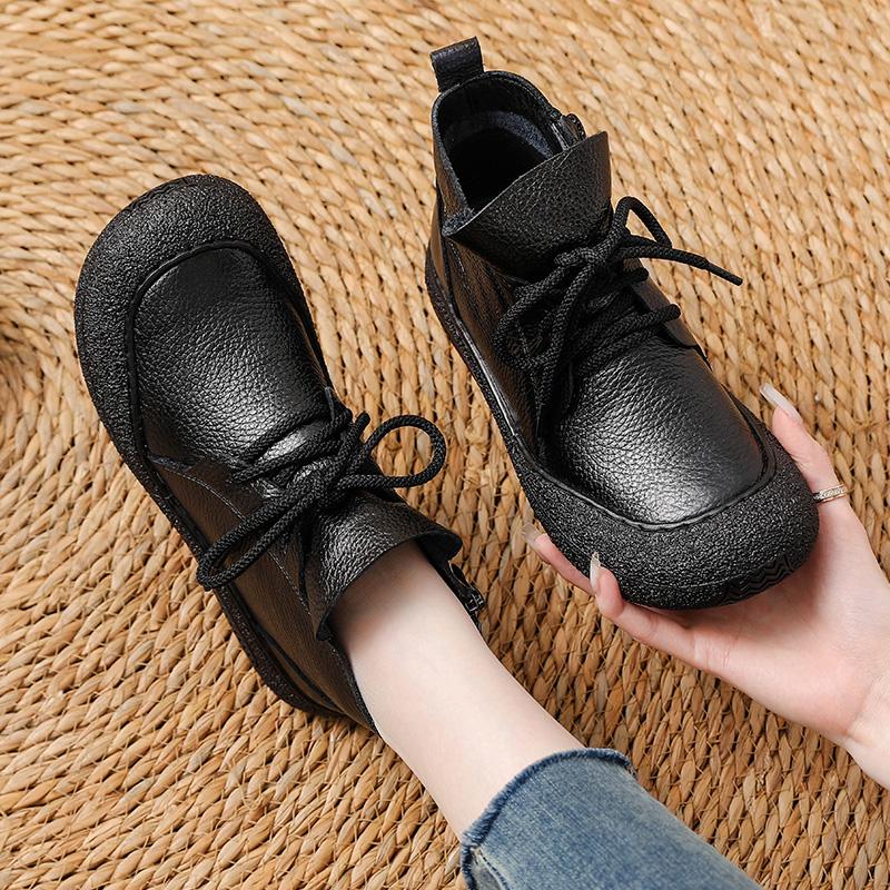 Høykvalitets dameboots ekte skinnboots vanntette dameankelstøvletter mote snøring plattform dame brune ankelstøvletter