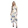 Women's Long Casual Dress Summer Short-Sleeve V-Neck Waist Retraction Printed Dress