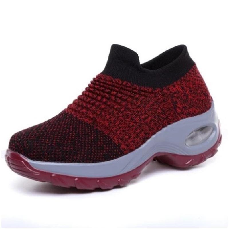 Flyknit Foot Cushion Walking Shoes Women's Soft Sole Shock-absorbing Breathable Sports Shoes Large Size Comfortable Casual Mom Shoes