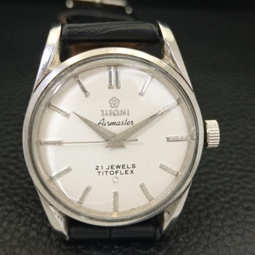ВИНТАЖНЫЕ ЧАСЫ TITONI AIRMASTER С РУЧНЫМ ЗАВОДОМ TITOFLEX ШВЕЙЦАРСКИЕ МУЖСКИЕ БЕЛЫЕ ЧАСЫ a702034-5 R208-a702034