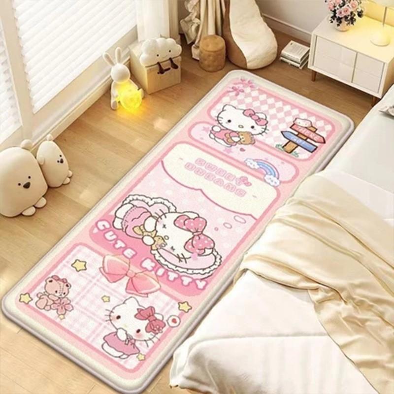 Kawaii Kitty Cartoon Bedroom Rug Soft Velvet Floor Mat Bedside Non-Slip Washable Decor