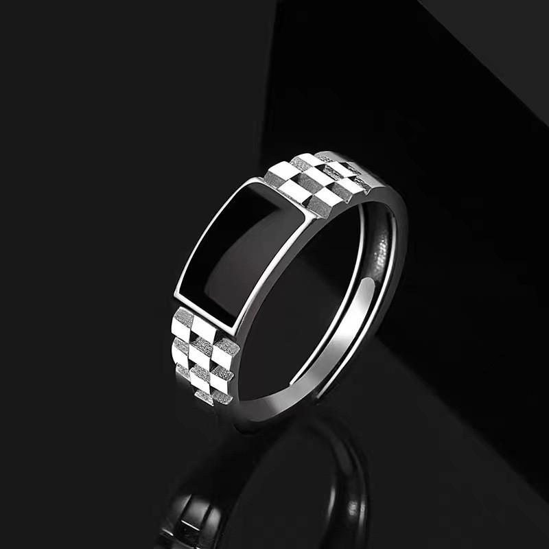 Geometric Chessboard Ring Men Women Adjustable Sterling Minimalist Statement Jewelry