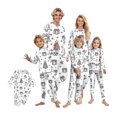 DIY Hand Painted Colorable-Parent-child Outfit - Print Round Neck Parent-child Long Sleeve Long Pants Home Clothes Suit Spring