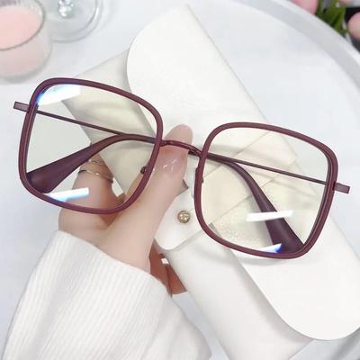 Kobiety Różowe Duże Kwadratowe Okulary Dziewczyna Moda Przezroczyste Okulary do Czytania Wysokiej Rozdzielczości Anty-niebieskie Światło Okulary Komputerowe