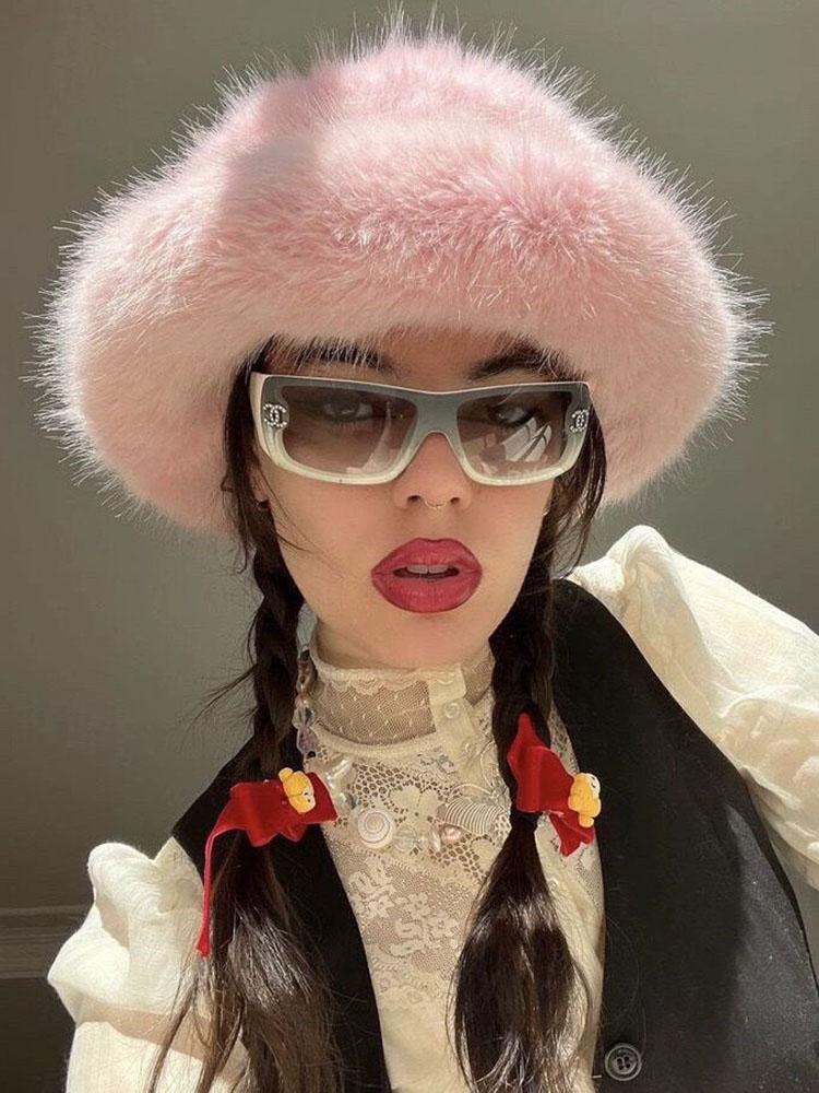 Women's Artificial Plush Ear Protection Windproof and Warm Hat