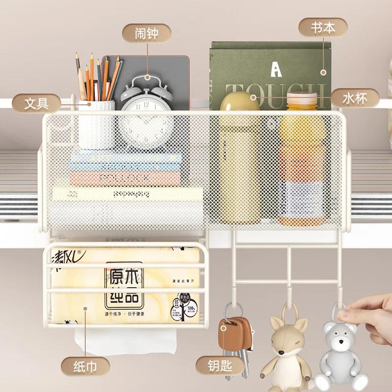 Hanging Bedside Rack Organizer Storage Bed Shelf with Hooks Storage Box for Dorm Rooms Bed for Mobile Phones Tissue Rack