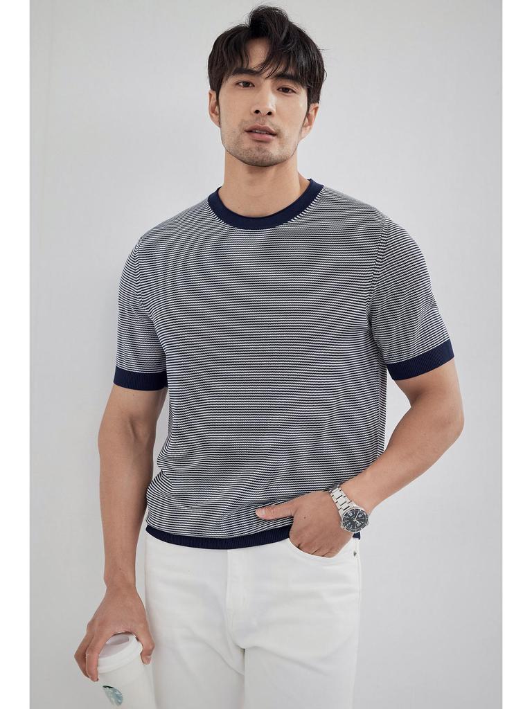 2024 Men's Striped Polo: Short-Sleeve, Versatile Round Neck Knit Shirt